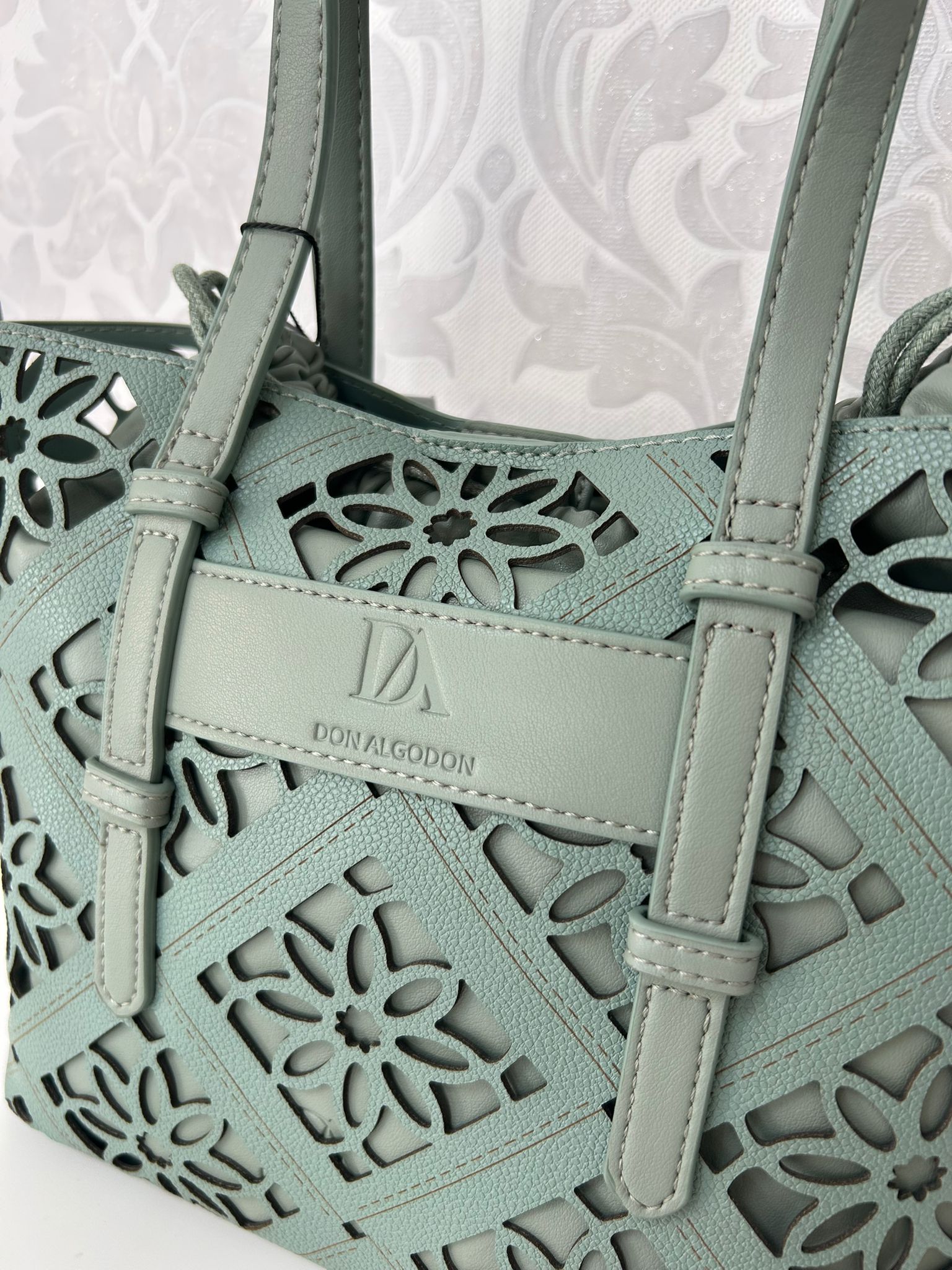 DON ALGODÓN Bolso Mano Calado Verde - Imagen 2