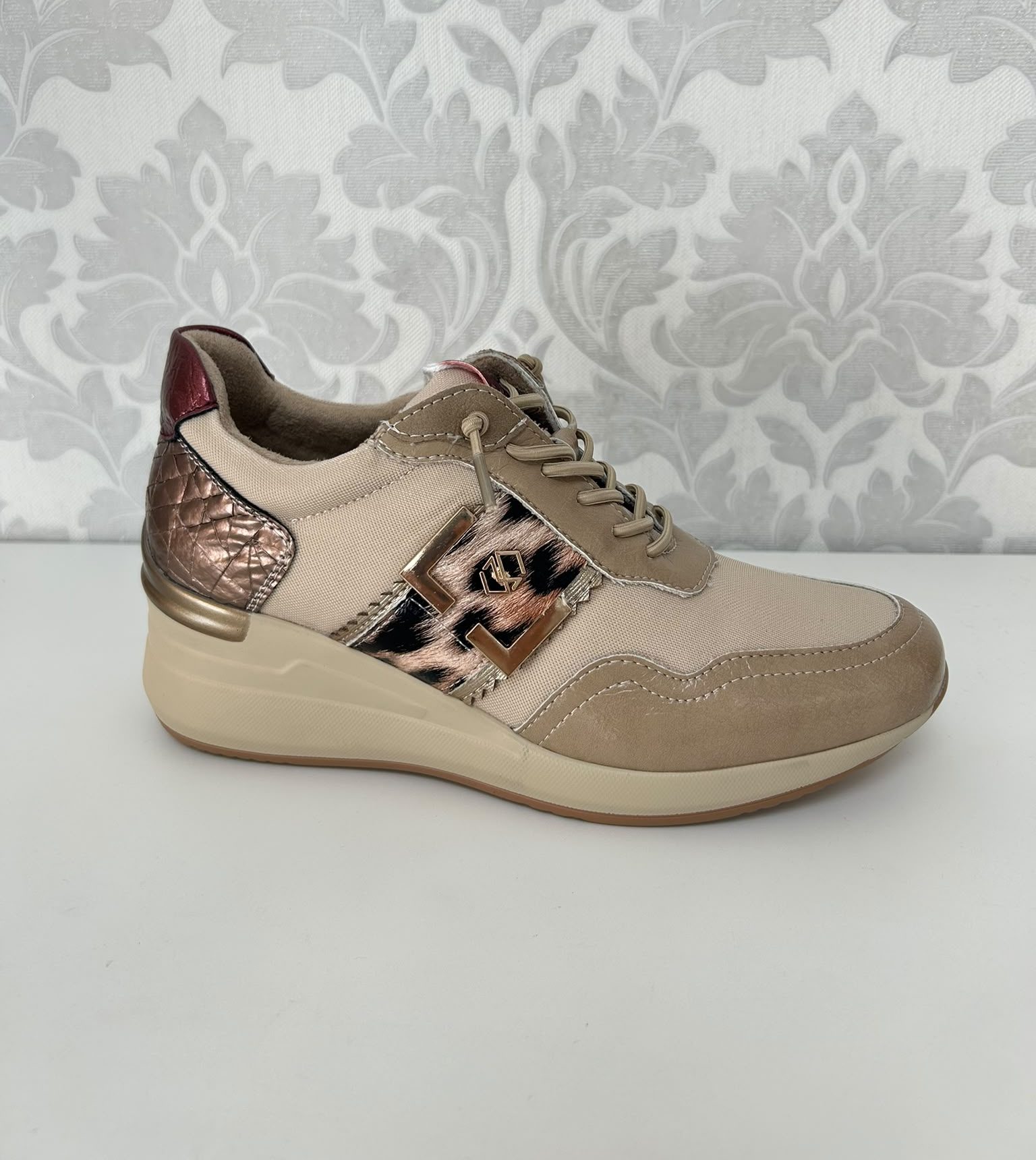 MYSOFT Zapato Beige Cuña Leopardo